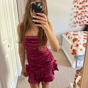 Selfie Leslie Red Strapless Ruffle Tie Back Mini Dress NWT